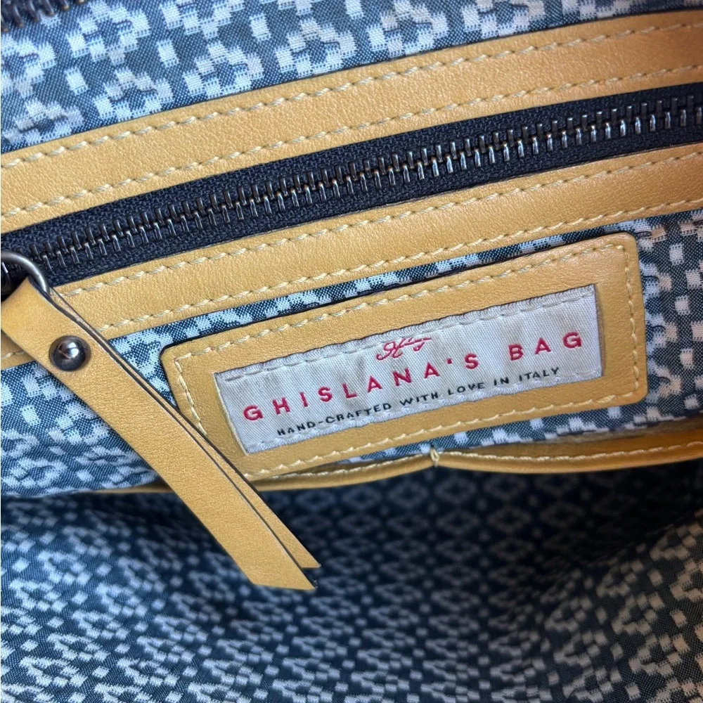 Ghislana's Bag Italian Leather Convertible Backpack Mustard Gray Colorblock